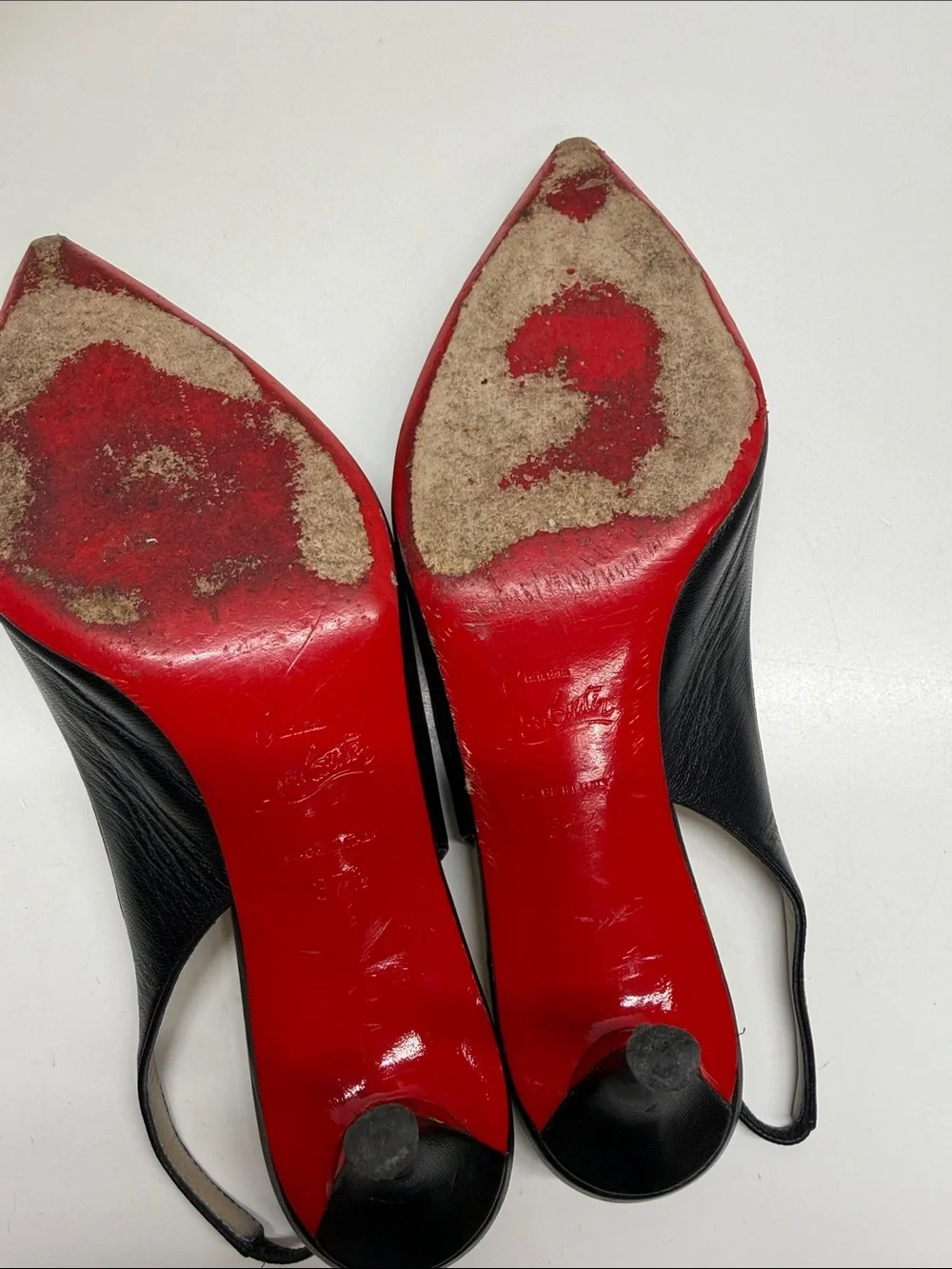 Christian Louboutin Black Leather Slingback Pumps with Red Soles